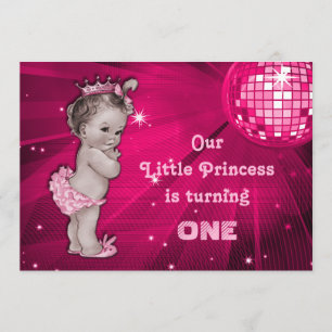 Vintage-Prinzessin Pink Disco-Kugel 1. Geburtstag Einladung