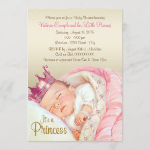 Vintage-Prinzessin Rosa Gold Baby-Mädchen-Party Einladung