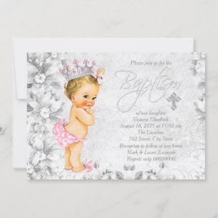 Vintage Prinzessin Rosa und Graue Taufe Einladung
