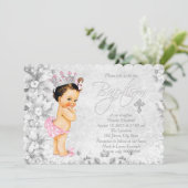 Vintage Prinzessin Rosa und Graue Taufe Einladung (Stehend Vorderseite)