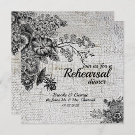 Vintage Probe Dinner Card Schwarz/Grau Blume Einladung