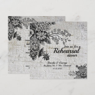 Vintage Probe Dinner Card Schwarz/Grau Blume Einladung
