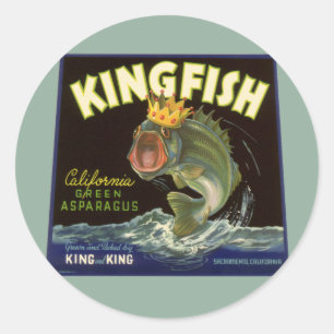 Vintage-Produkt Can Label Art, Kingfish Spargel Runder Aufkleber
