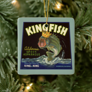 Vintage-Produkt Dosenetikett Kunst, Kingfish Sparg Keramikornament