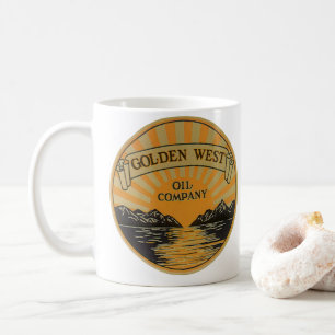 Vintage-Produktlabel-Kunst, Golden West Oil Compan Kaffeetasse
