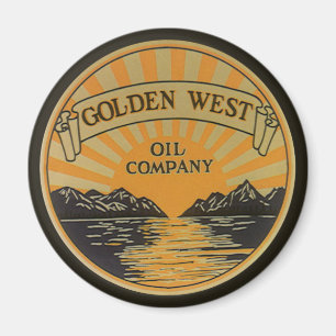 Vintage-Produktlabel-Kunst, Golden West Oil Compan Magnet