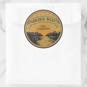 Vintage-Produktlabel-Kunst, Golden West Oil Compan Runder Aufkleber