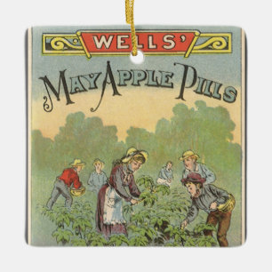 Vintage-Produktlabel-Kunst, Wells May Apple Pills Keramikornament