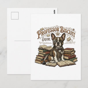 Vintage Professor Biscuit Frenchie Esquire Postkarte