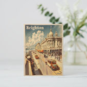 Vintage Promenade Sunny Brighton Postkarte (Stehend Vorderseite)