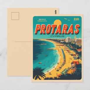 vintage Protaras Zypern Urlaub am Strand Geschenk Postkarte