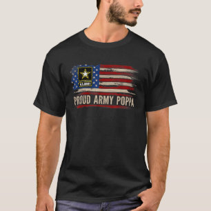 Vintage Proud Army Poppa American Flag Veteran Gif T-Shirt