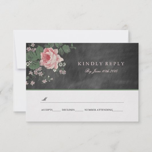 VINTAGE PRÜFUNGEN DER BLUME-WEDD RSVP KARTE (Vorderseite)