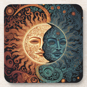 Vintage psychedelische Sonne und Mond Getränkeuntersetzer