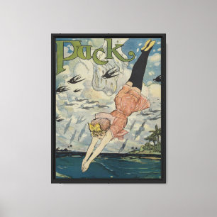Vintage-Puck-Magazincover Frau taucht Leinwanddruck