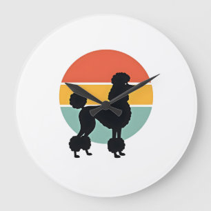 Vintage Pudel Sonnenuntergang Retro Hund Silhouett Große Wanduhr