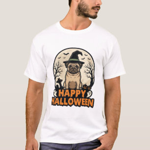 Vintage-Pug-Frohe-Halloween-Hexenhut-Shirt-Design T-Shirt