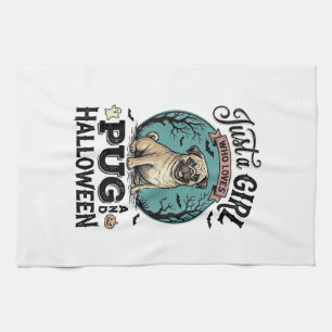 Vintage-Pug-Halloween-Mädchen-Hundefreund-Shirt-De Geschirrtuch