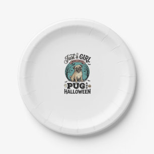 Vintage-Pug-Halloween-Mädchen-Hundeliebhaber-Shirt Pappteller