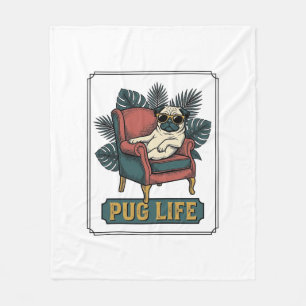 Vintage Pug Leben Coole Hunde Sonnenbrille Design_ Fleecedecke