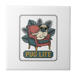Vintage Pug Leben Coole Hunde Sonnenbrille Design_ Fliese
