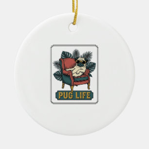 Vintage Pug Leben Coole Hunde Sonnenbrille Design_ Keramik Ornament