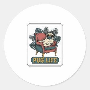 Vintage Pug Leben Coole Hunde Sonnenbrille Design_ Runder Aufkleber