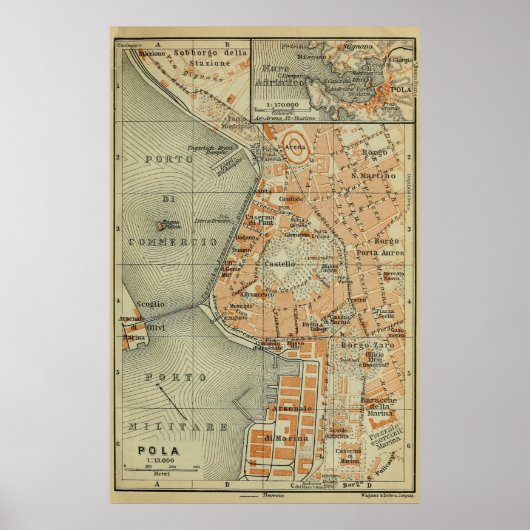 Vintage Pula Croatia Karte (1911) Poster (Vorne)