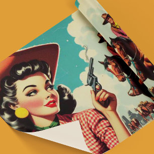 Vintage Pulp Cowgirl Illustration Geschenkpapier