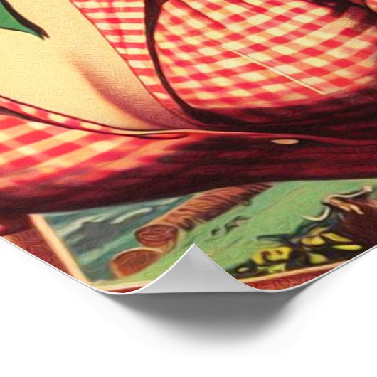 Vintage Pulp Cowgirl Illustration Poster (Ecke)