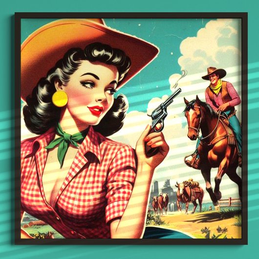 Vintage Pulp Cowgirl Illustration Poster