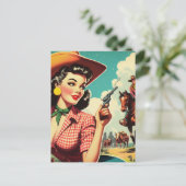 Vintage Pulp Cowgirl Illustration Postkarte (Stehend Vorderseite)