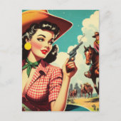 Vintage Pulp Cowgirl Illustration Postkarte (Vorderseite)