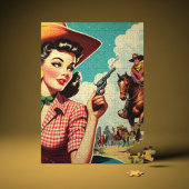 Vintage Pulp Cowgirl Illustration Puzzle