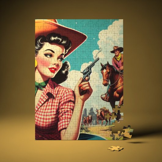 Vintage Pulp Cowgirl Illustration Puzzle