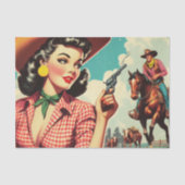 Vintage Pulp Cowgirl Illustration Seidenpapier (Vorderseite)