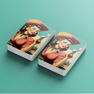 Vintage Pulp Cowgirl Illustration Spielkarten