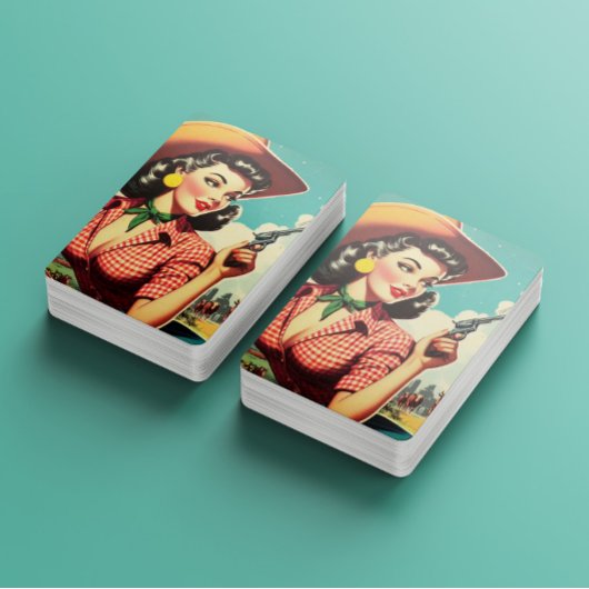 Vintage Pulp Cowgirl Illustration Spielkarten