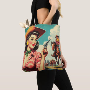 Vintage Pulp Cowgirl Illustration Tasche