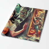 Vintage Pulp Horror Girl Illustration Geschenkpapier (Ungerollt)