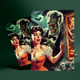 Vintage-Pulp-Horror-Mädchen-Illustration Postkarte