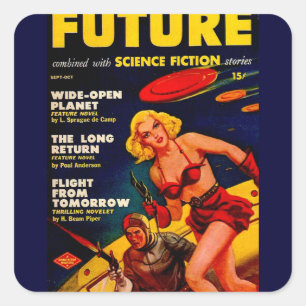 Vintage-Pulp-Taschenbuch-Sci-Fi-Raum-Mädchen-Cover Quadratischer Aufkleber