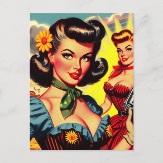Vintage Pulp Western Girls Postkarte (Vorderseite)