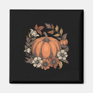 Vintage Pumpkin Floral Design Fall Harvest Thanksg Magnet