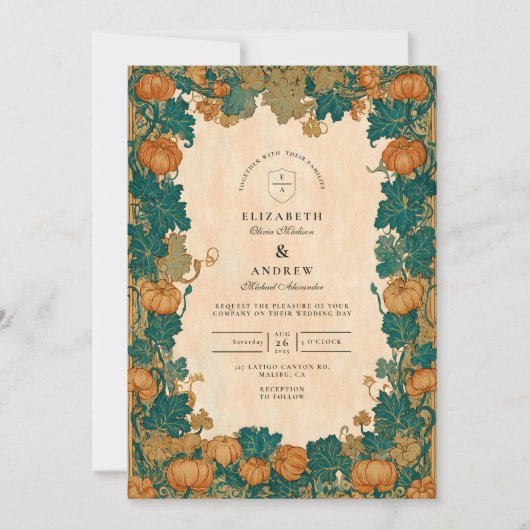 Vintage Pumpkin Harvest Wedding Einladung (Vorderseite)