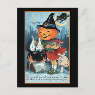 Vintage Pumpkin Hexe Einladung Postkarte