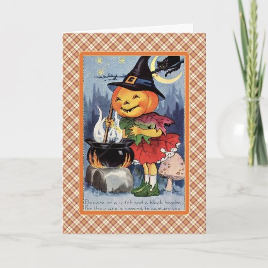 Vintage Pumpkin-Hexenkarte Cauldron Halloween Karte (Vorderseite)