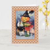 Vintage Pumpkin-Hexenkarte Cauldron Halloween Karte (Gelbe Blume)