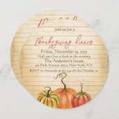 Vintage Pumpkin Orange Rustikale Erntedank Abendes Einladung (Vorne/Hinten)