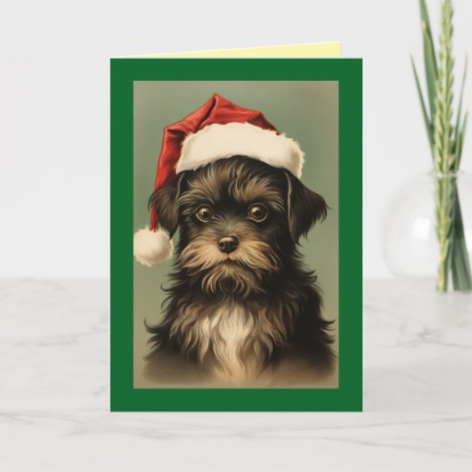 Vintage Pup In Santa Hat Christmas Card Karte (Vorderseite)